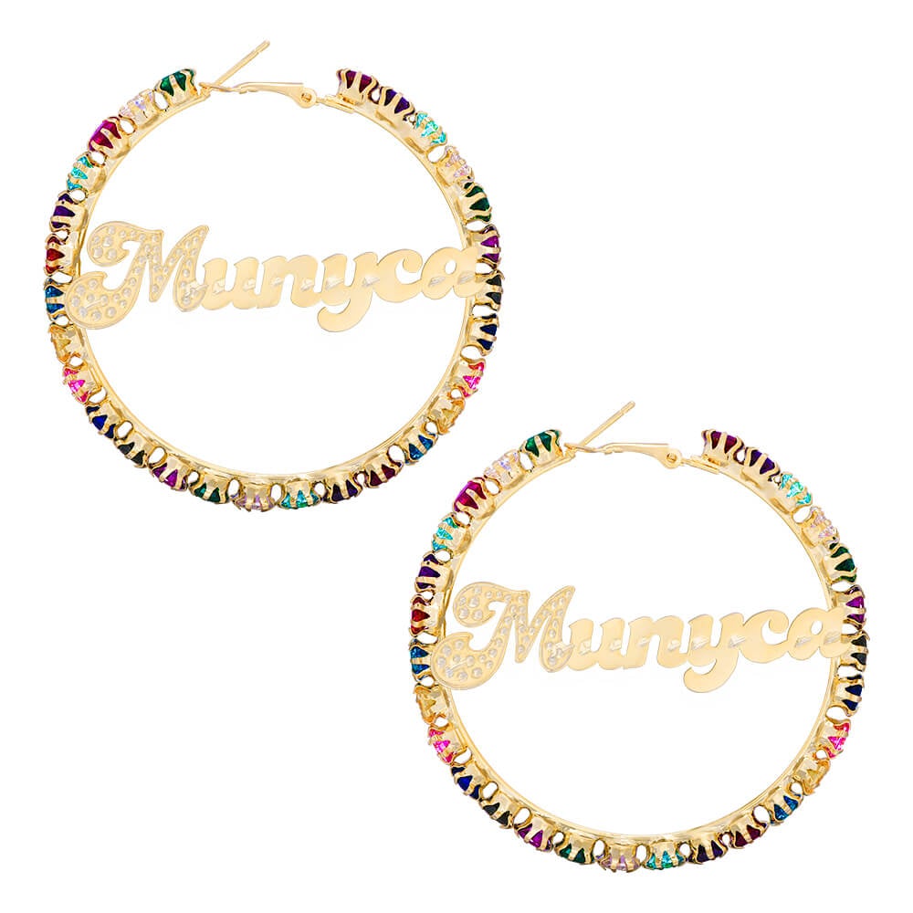 Colorful Hoop Earrings Personalized Custom Gold Plated Name Earrings