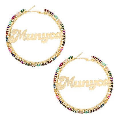 Colorful Hoop Earrings Personalized Custom Gold Plated Name Earrings