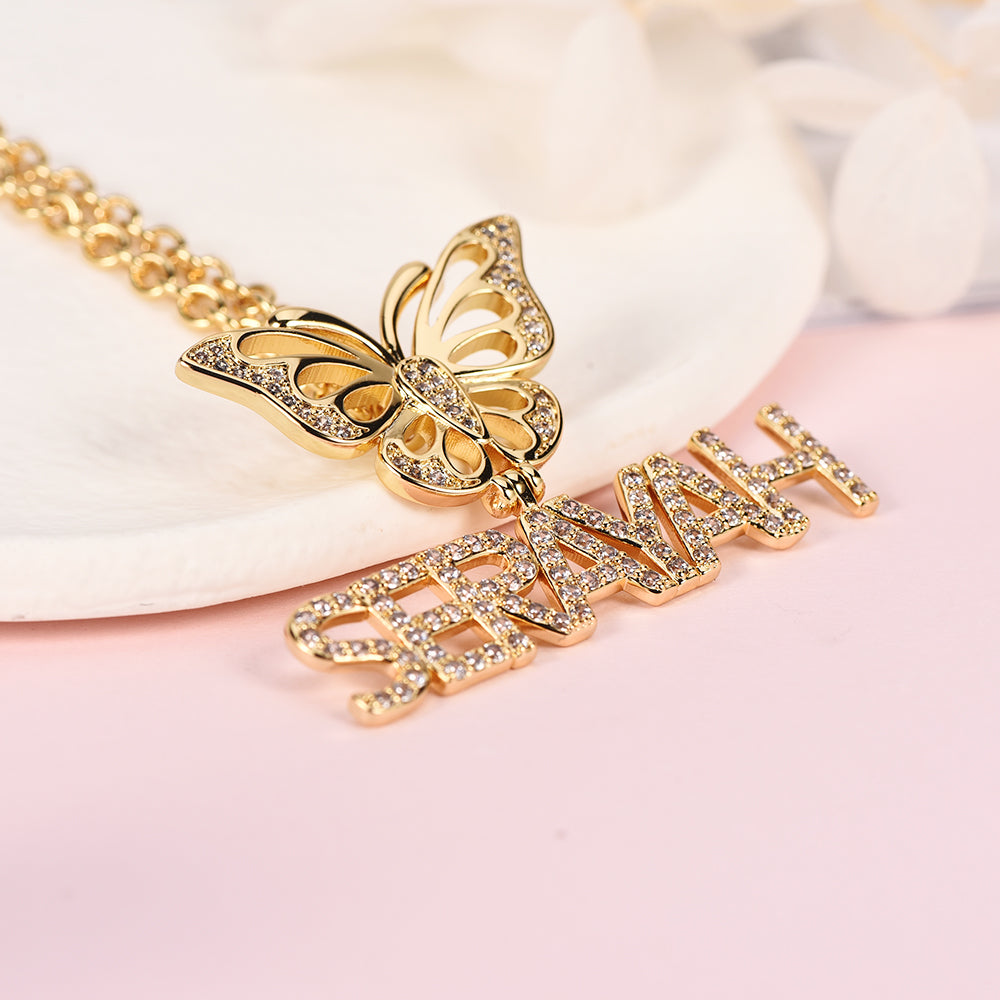 Butterfly Gold Plated Personalized Name Necklace-silviax