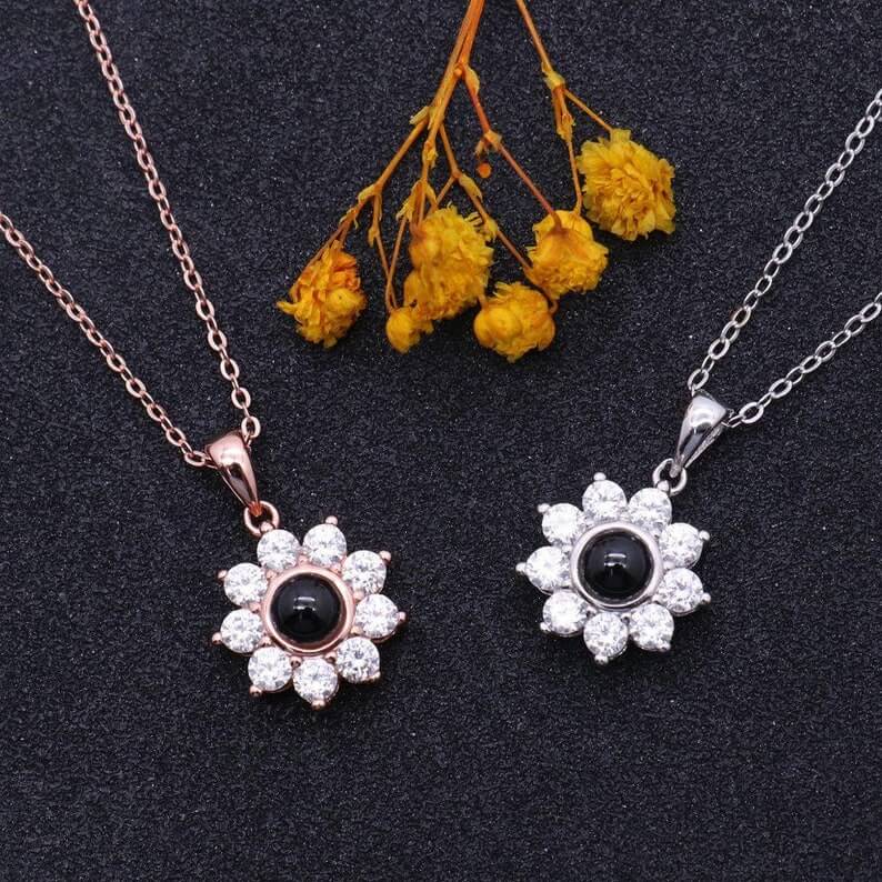 Personalized Flower Shaped Color Photo Projection Necklace-silviax