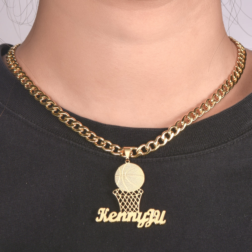 Basketball Nameplate Pendant Personalized Custom Gold Plated Name Necklace-silviax