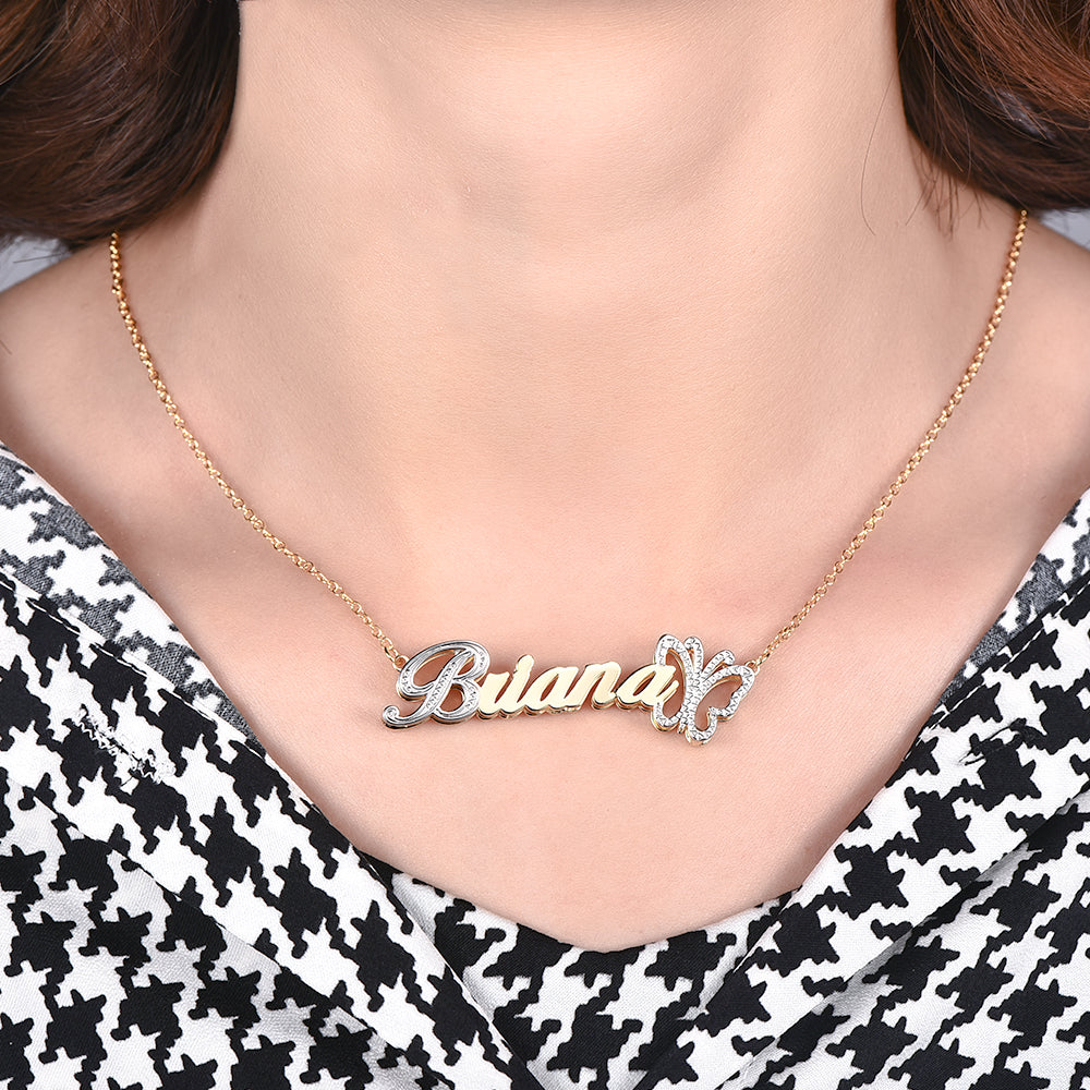 Double Layer with Butterfly Personalized Custom 3D Name Necklace Customized Gift for Women-silviax