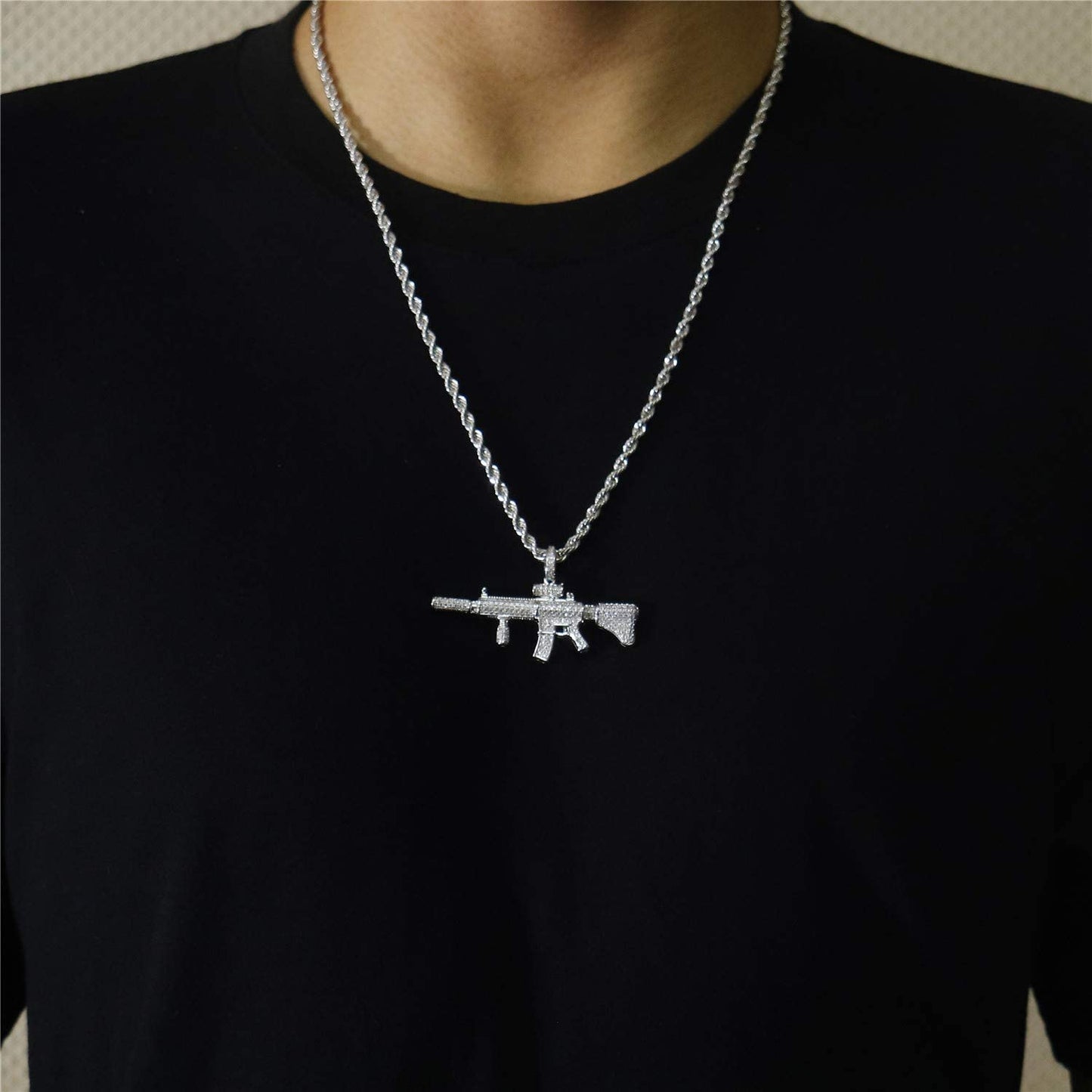 Gun Pendant Necklace Gold Plated Hip Hop Style Jewelry for Rapper