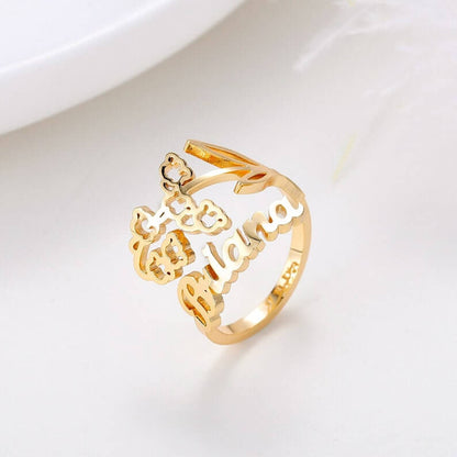 Birth Flower Personalized Custom Gold Plated Name Ring-silviax