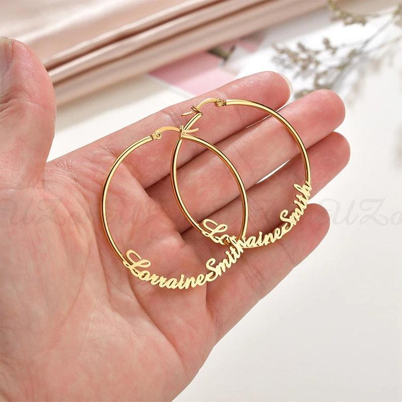 60mm Customized Hoop Gold Plated  Name Earring