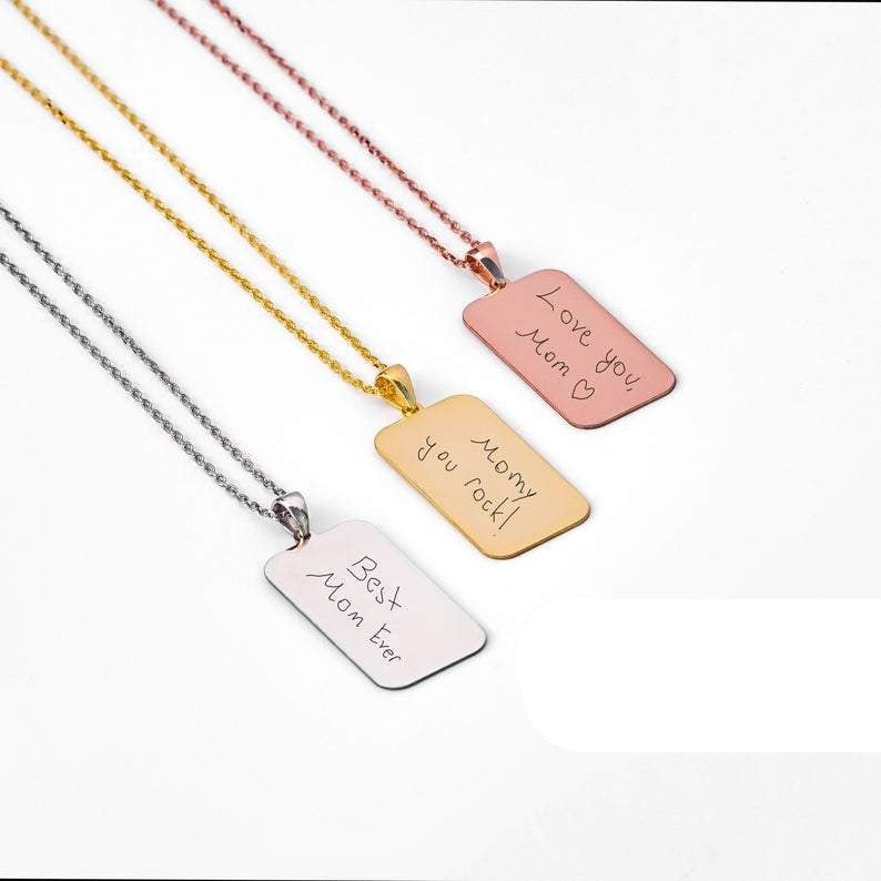 Handwriting Personalized Custom Engraved Signature Bar Necklace Gold Plated-silviax