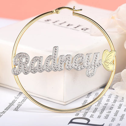 Butterfly Two Tone Personalized Custom Gold Plated Name Hoop Earrings