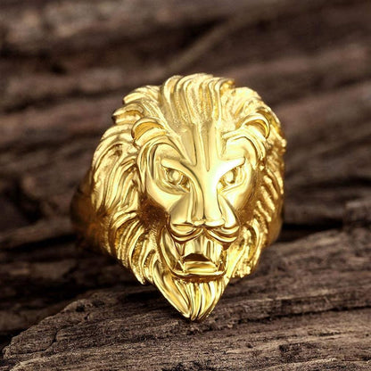 Vintage Gold Plated Lion Head Rings Heavy Metal Rock Punk Gothic Style Jewelry for Men