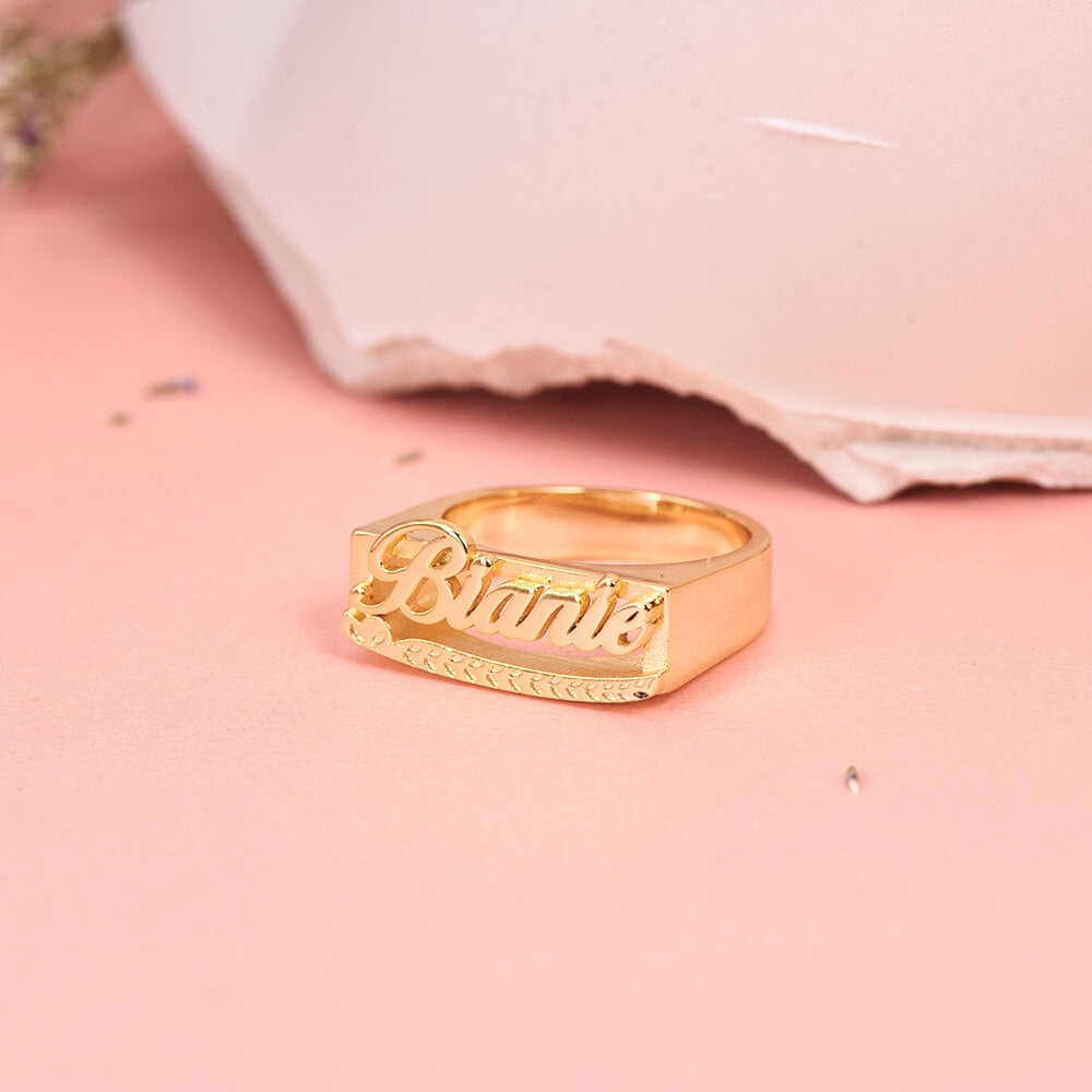 Wheat Ears Personalized Custom Gold Plated Name Ring-silviax