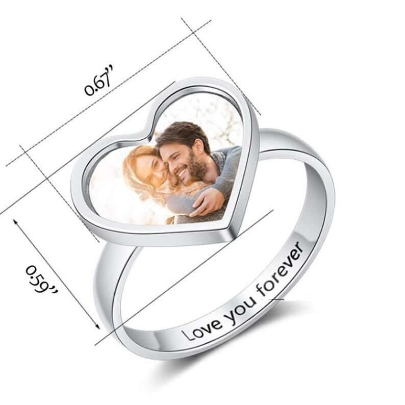 Heart Lettering White Gold Personalized Custom Photo Ring-silviax