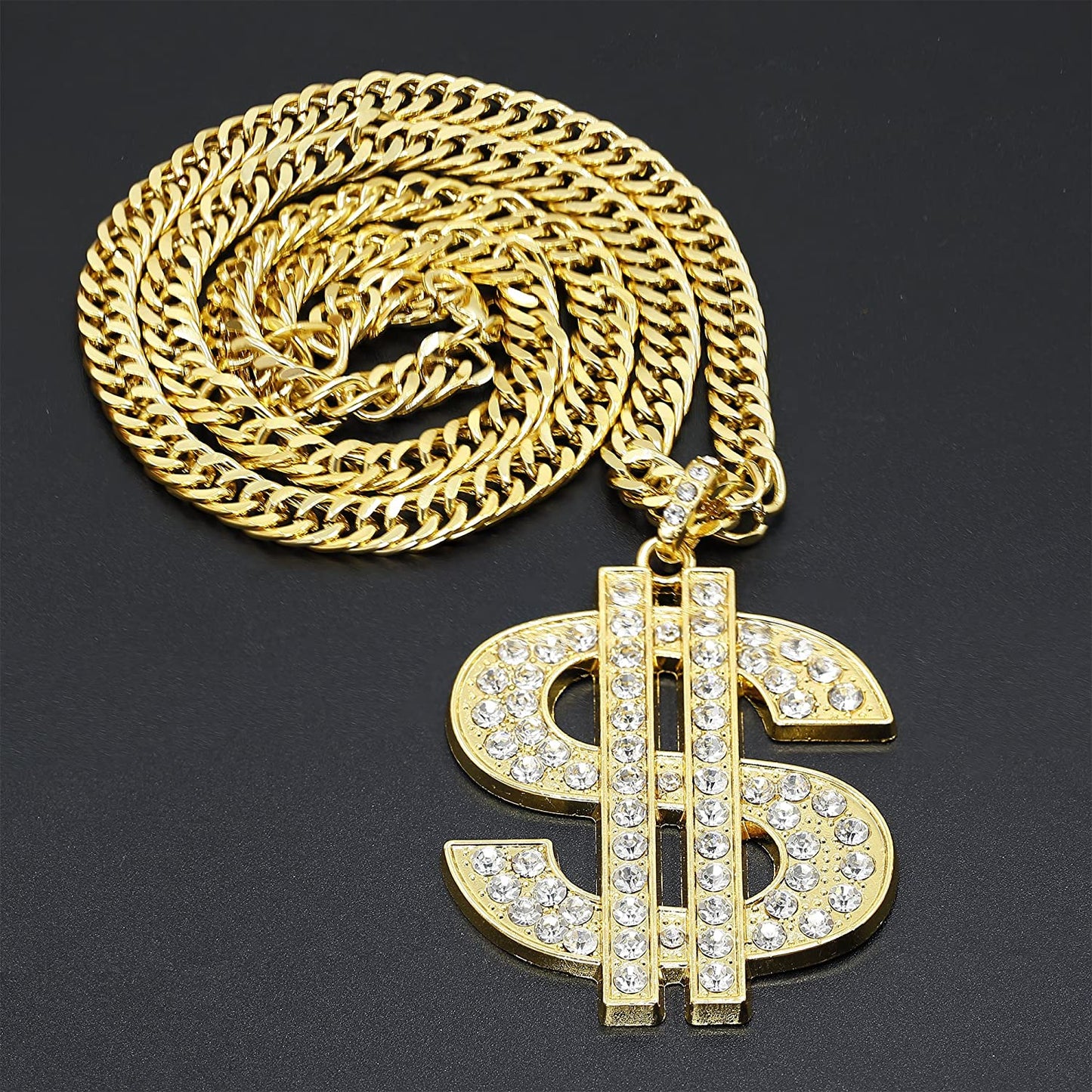 Hip Hop Dollar Sign Pendant Necklace Gold Plated Copper Jewelry