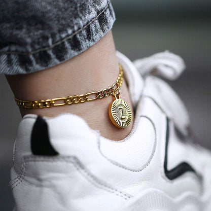 Round Letter Gold Plated Initial Anklet