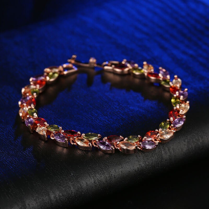 Colorful Crystal Willow Leaf Rose Gold Bracelet