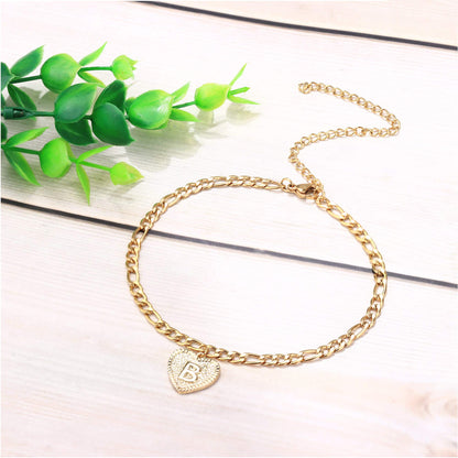 Heart Initial Letter Gold Plated Bracelet