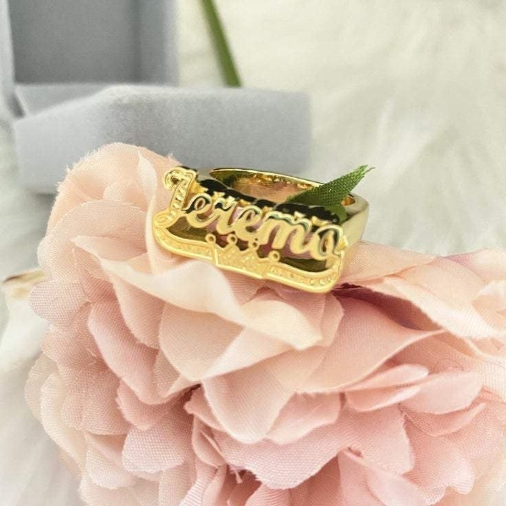 Crown Customize Gold Plated Name Ring-silviax