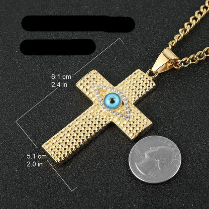 Death Eye Cross Pendant Gold Plated Necklace