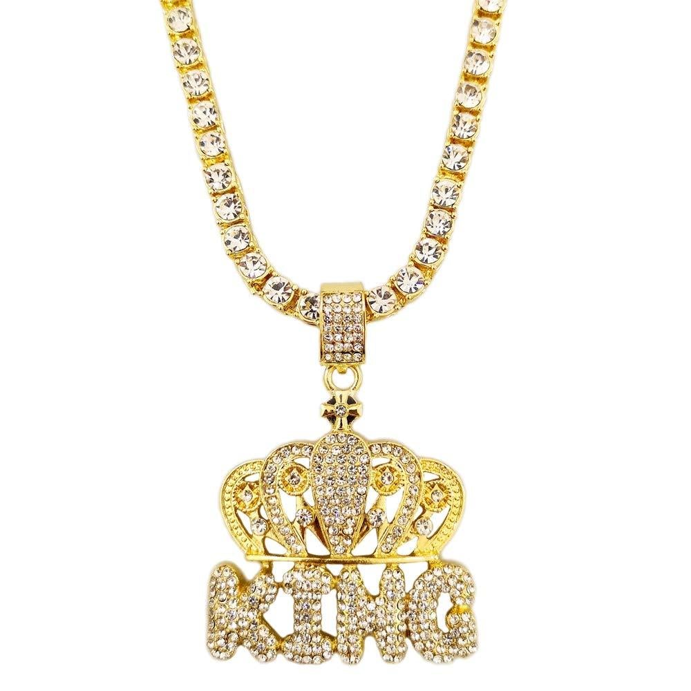 Crown King Pendant Hip Hop Style Necklace Gold Plated Jewelry Gift-silviax