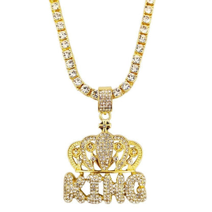 Crown King Pendant Hip Hop Style Necklace Gold Plated Jewelry Gift-silviax