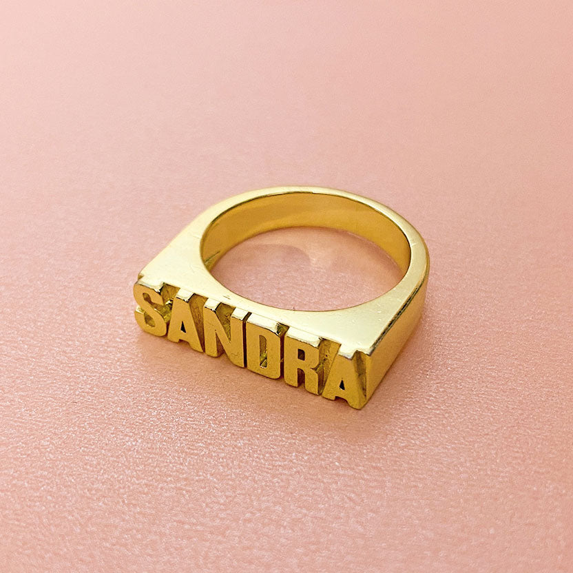 Gold Plated Custom Capital Letters Name Ring-silviax