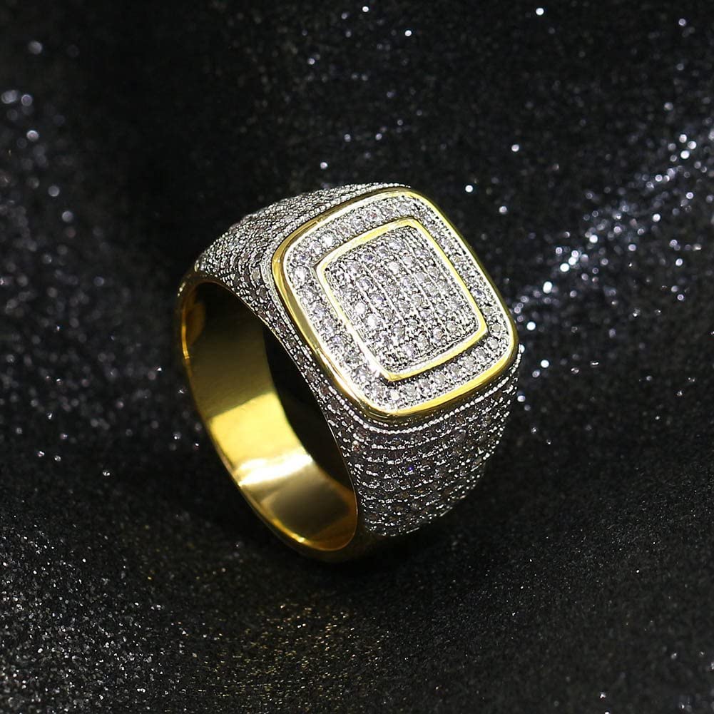 Micro Pave Bling Gold Plated Ring Hip Hop Style Jewelry for Men-silviax