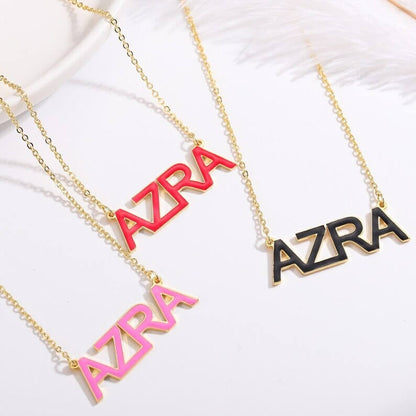 Color Enamel Nameplate Personalized Custom Gold Plated Name Necklace-silviax