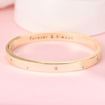 Moon And Inlaid Zircon Star Pattern Gold Plated Personalized Custom Engraved Bangle Bracelet-silviax