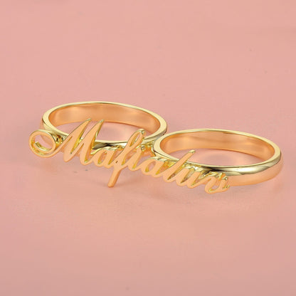 Gold Plated Two Finger personalized Name Ring For Gift-silviax