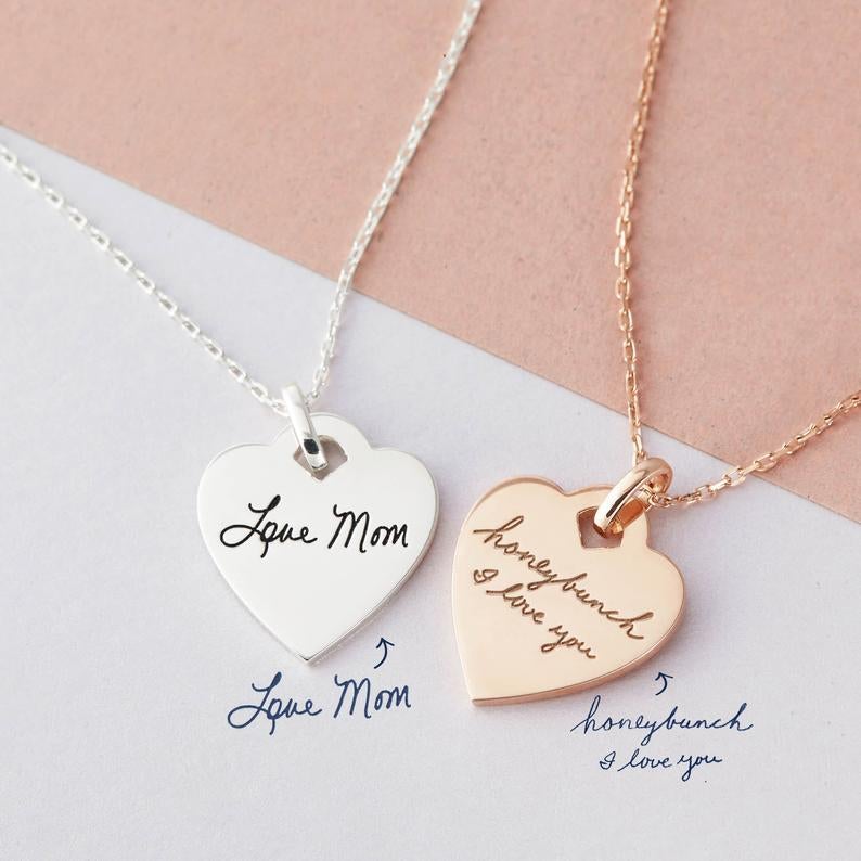 Handwriting Memorial Signature Heart Necklace Gold Plated-silviax