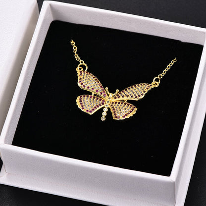 Gold-plated Zircon Butterfly Necklace