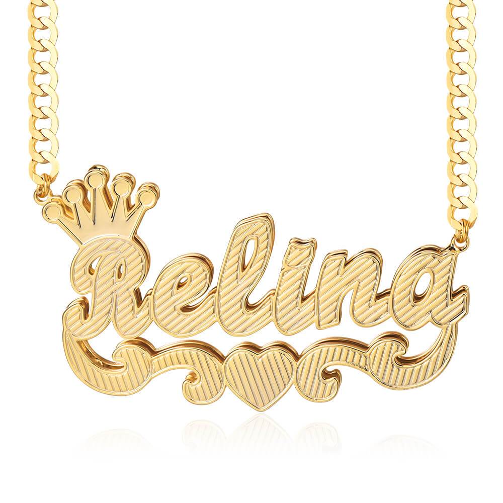 Double Layer Crown Heart Personalized Custom Gold Plated Name Necklace-silviax