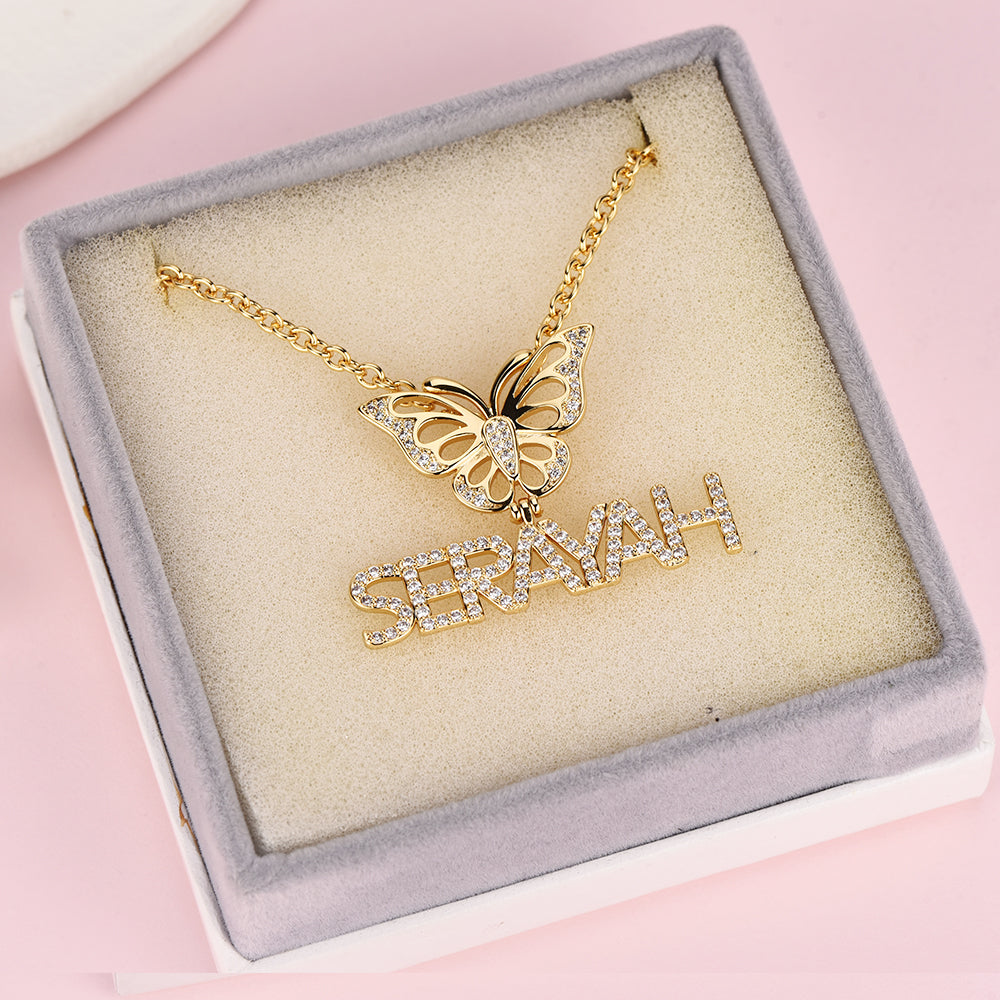 Butterfly Gold Plated Personalized Name Necklace-silviax