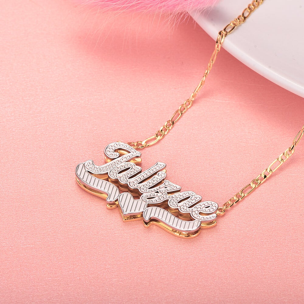 Double Layer Two Tone with Heart Gold Plated Custom 3D Name Necklace-silviax