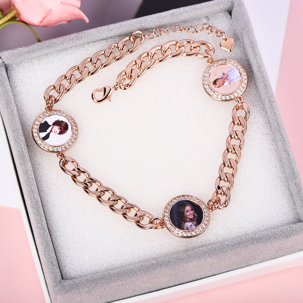 3 Photo Personalized Custom Cuban Chain Photo Bracelet-silviax