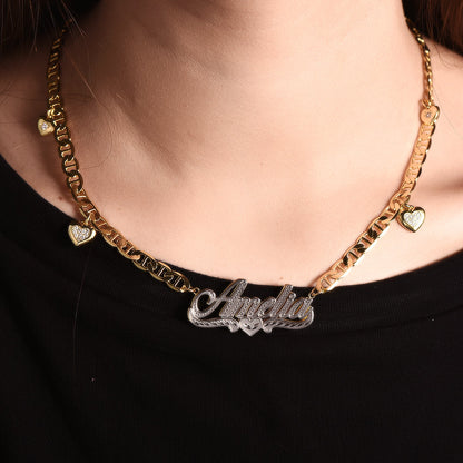 Mariner Chain with Heart Personalized Double Layer Heart Name Necklace