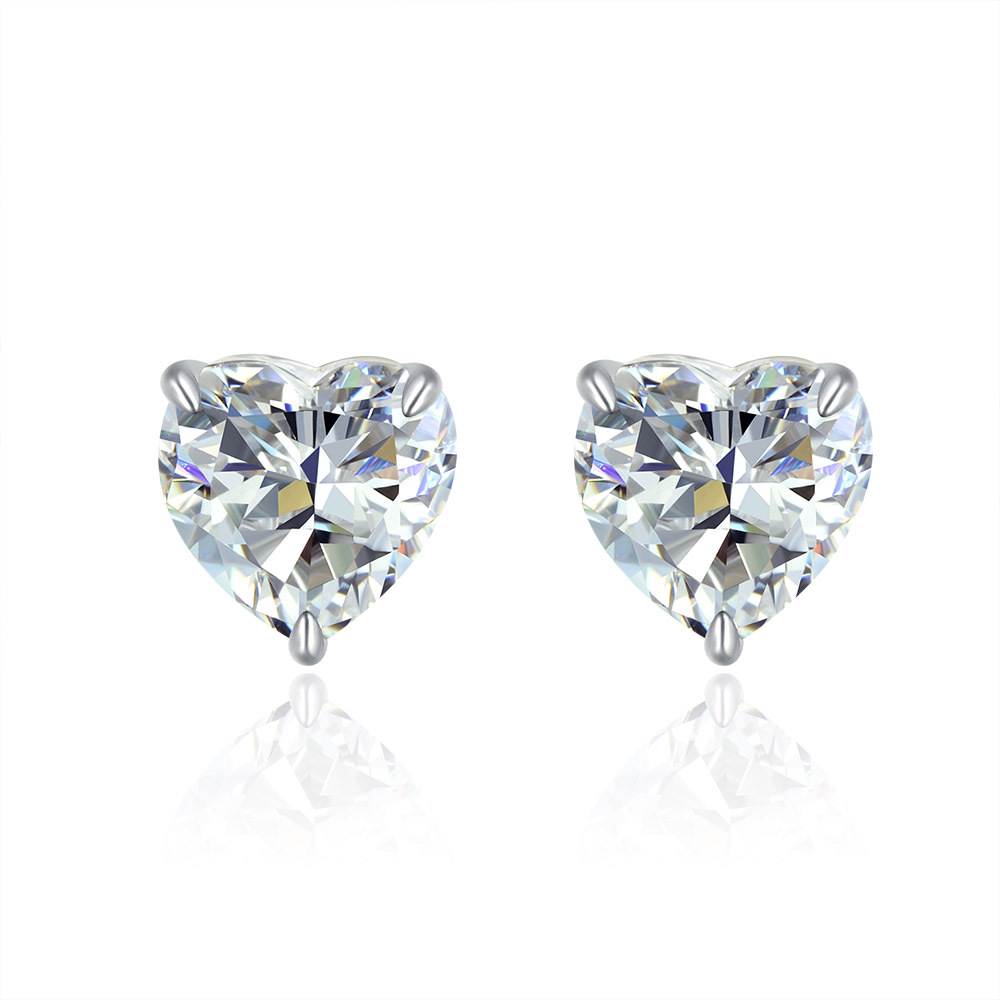 Heart Shaped Simulated Diamond Women's Stud Earrings In Sterling Silver