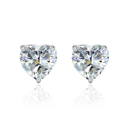 Heart Shaped Simulated Diamond Women's Stud Earrings In Sterling Silver