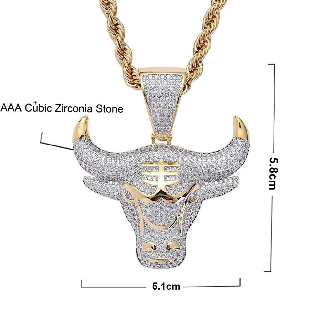 Bull Head Pendant Gold Plated Necklace Hip Hop Style