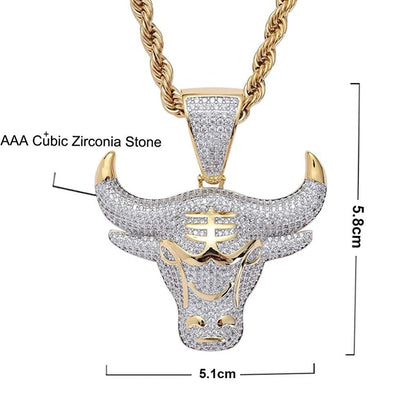 Bull Head Pendant Gold Plated Necklace Hip Hop Style