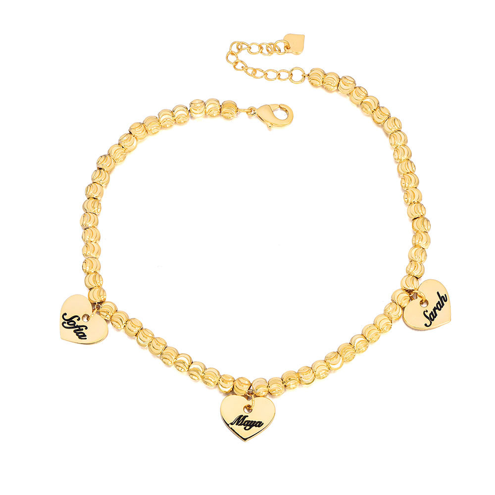 3 Names Personalized Gold Plated Heart Charm Name Bracelets-silviax