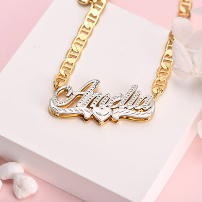 Mariner Chain with Heart Personalized Double Layer Heart Name Necklace-silviax