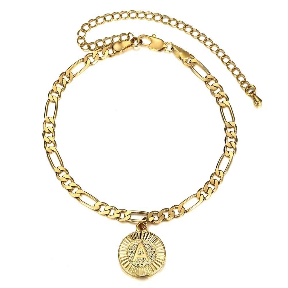 Round Letter Gold Plated Initial Anklet-silviax