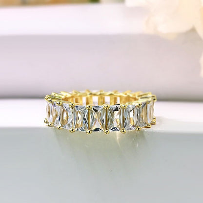 5mm Emerald Cut Inlaid White Square Zircon Gold Plated Ring-silviax