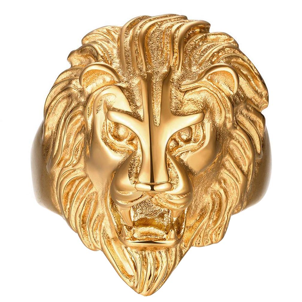 Vintage Gold Plated Lion Head Rings Heavy Metal Rock Punk Gothic Style Jewelry for Men-silviax