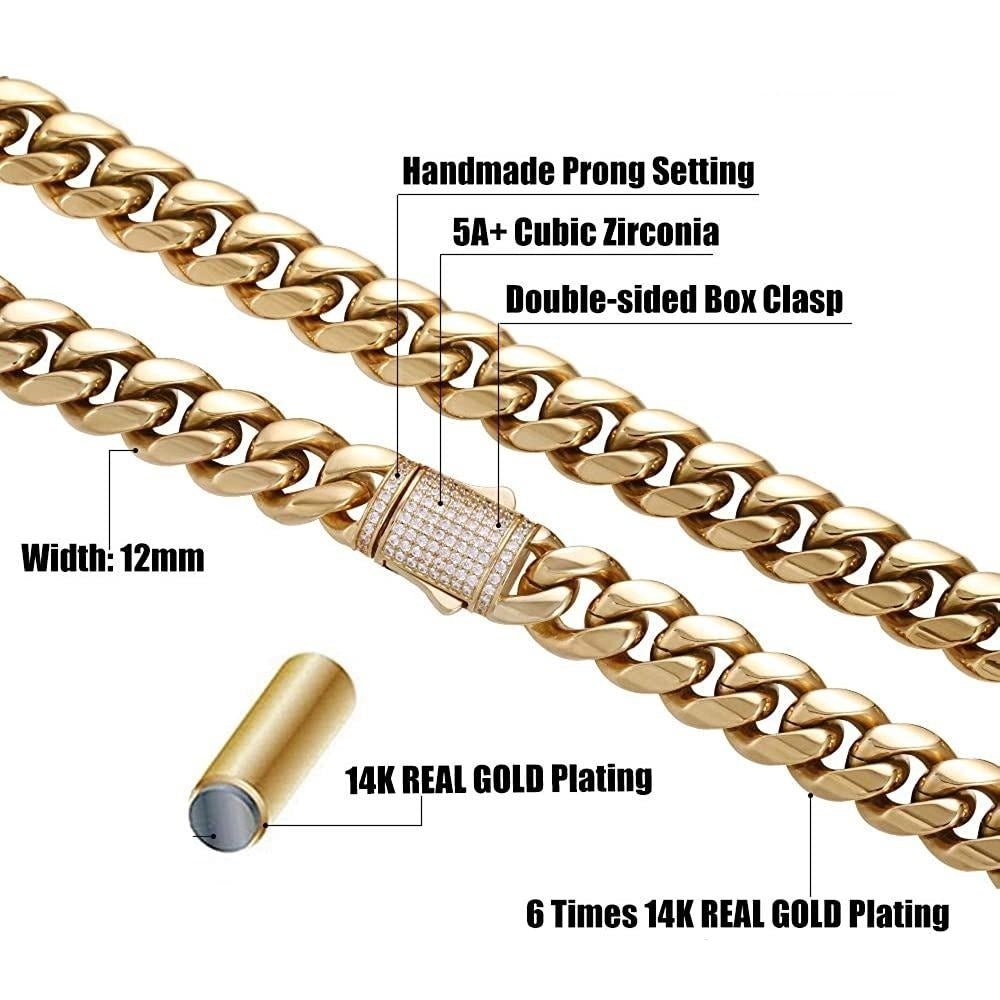 12mm Cuban Link Chain Gold Plated Hypoallergenic Hip Hop Jewelry Necklace For Men Women