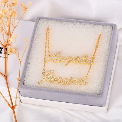 Double Chain Double Name Necklace Personalized Custom Gold Plated-silviax