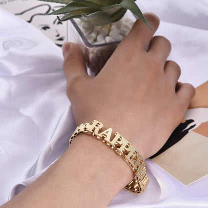 12mm Watch Band Chain Double Layer Personalized Custom Gold Plated Name Bracelet-silviax