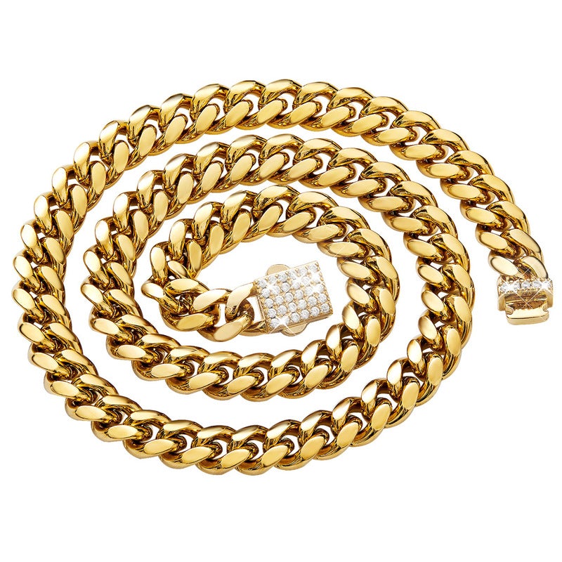 12mm Cuban Link Chain Gold Plated Hypoallergenic Hip Hop Jewelry Necklace For Men Women-silviax