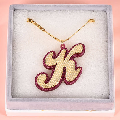 Pink Acrylic Capital Letter Gold Plated Personalized Custom Initial Necklace-silviax