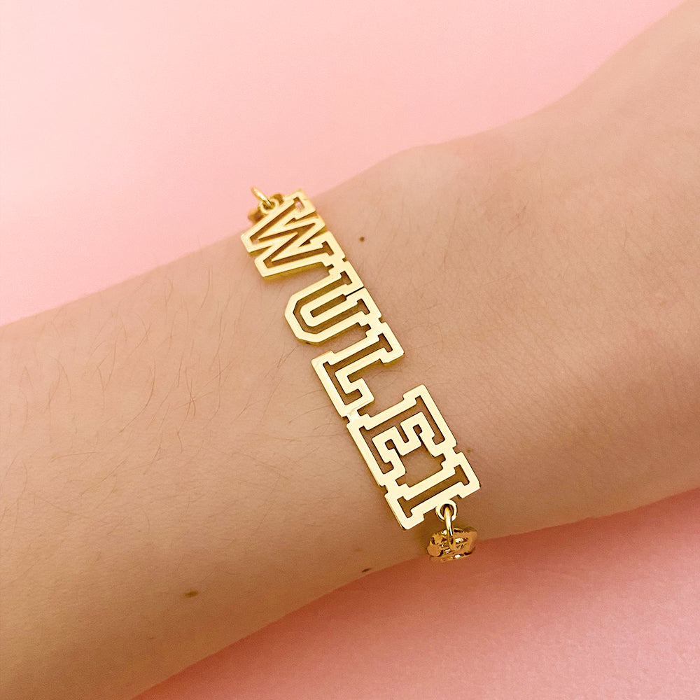 Hollow Letter Nameplate Personalized Custom Gold Plated Name Bracelet