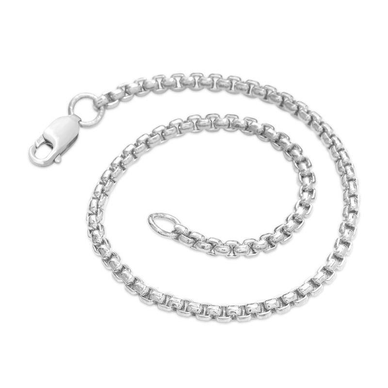 3mm/5mm Round Box Chain White Gold Plated Bracelet-silviax